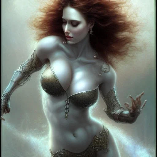 woman, mix christina hendricks daddario eva green bodybuilder by gerald brom luis royo