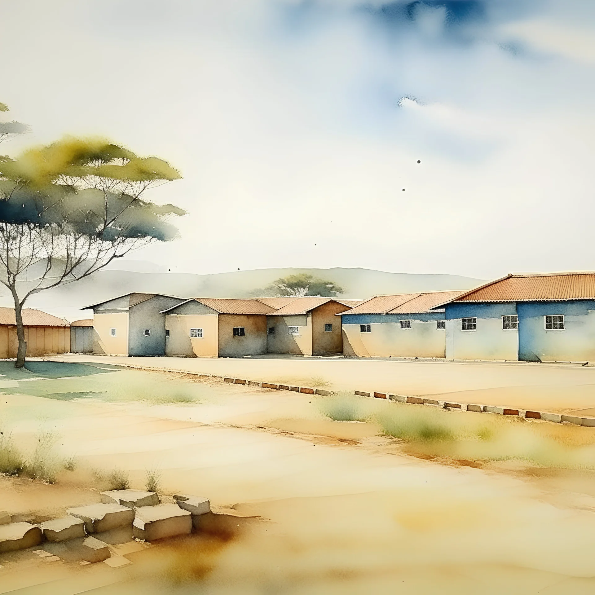 Watercolor Horizontal Primary South African Modern school, with no person