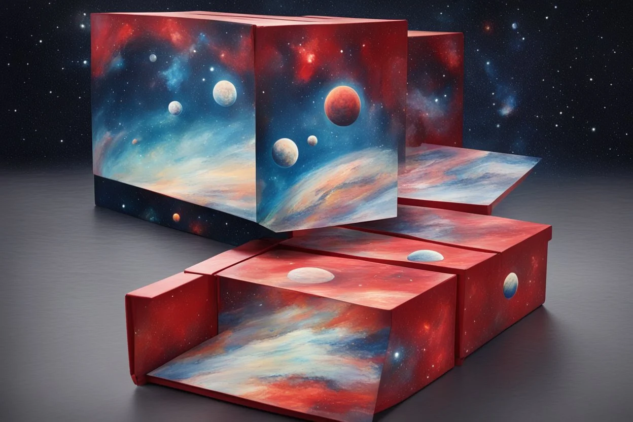 beautiful paintings of space on red boxes