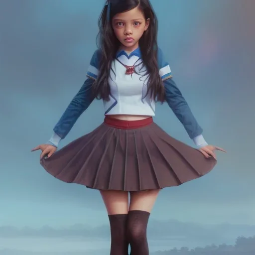 Jenna ortega with school uniform, seifuku, pleated miniskirt, overknee socks, adriana lima, painted by artgerm and tom bagshaw, fantasy art, dramatic lighting, highly detailed oil painting, volumetric lighting