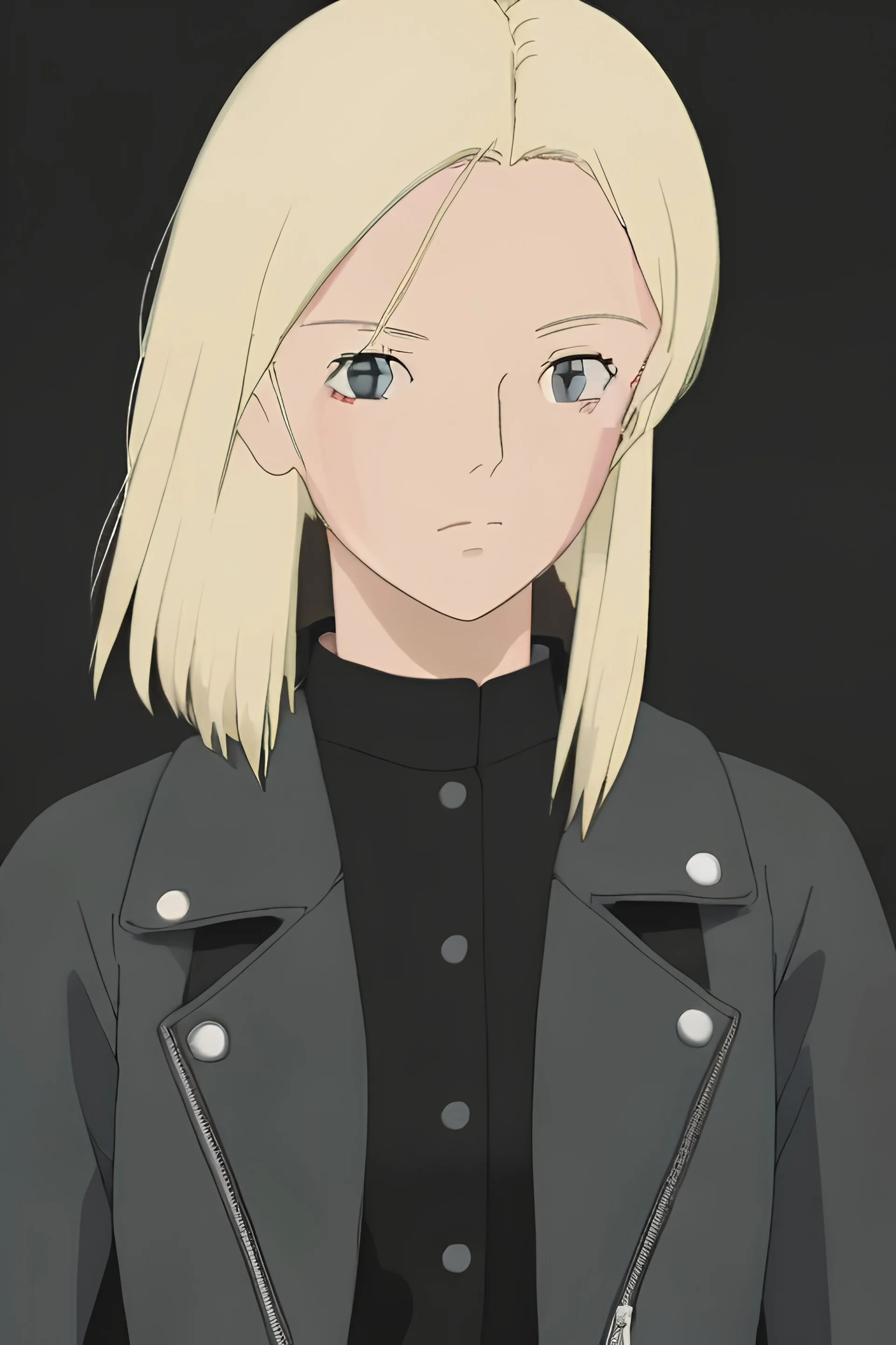 blonde girl, black leather jacket, black lipstick