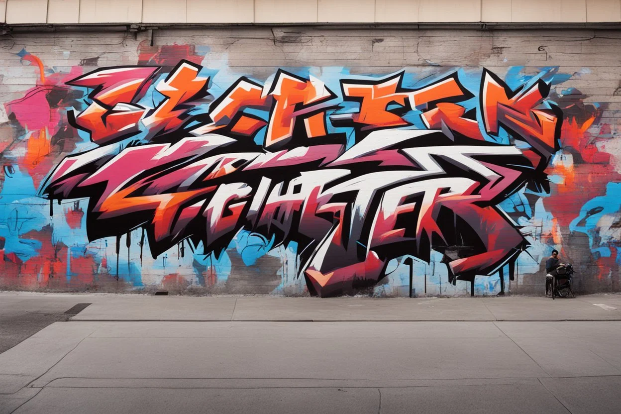 a graffiti mural wall with the word cell street fighter 6 style