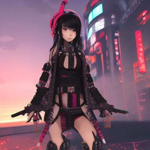 Anime girl, cute, cyberpunk, samurai armor, 8k