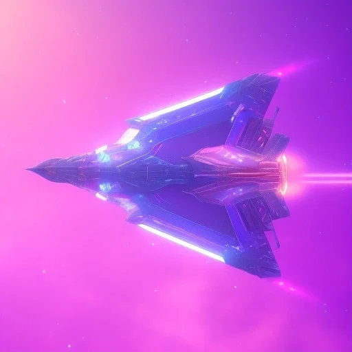 a crystalised blue pink spaceship, gold, diamonds, lightbeams, cosmic background, atmospheric, realistic, unreal engine, 8k. Cinematic lighting, octane render.