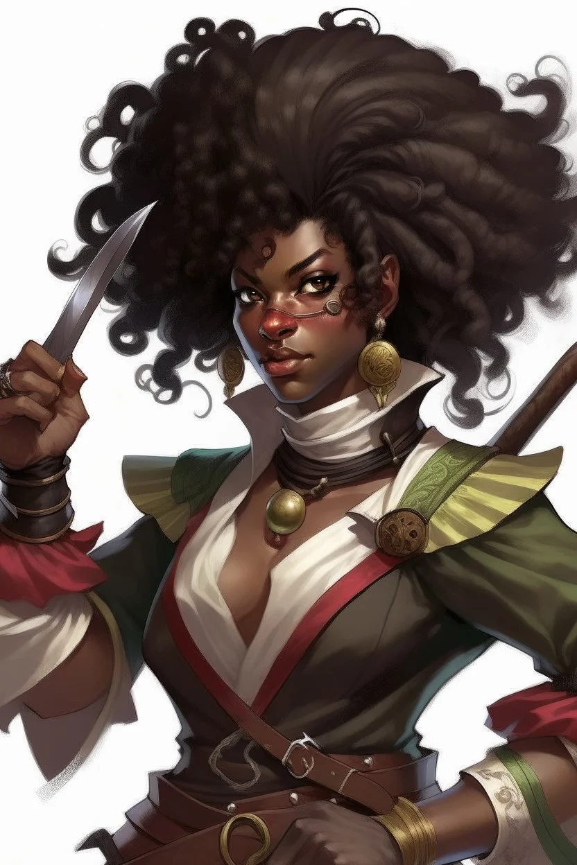 black female pirate fighter sorcerer with afro hair dnd