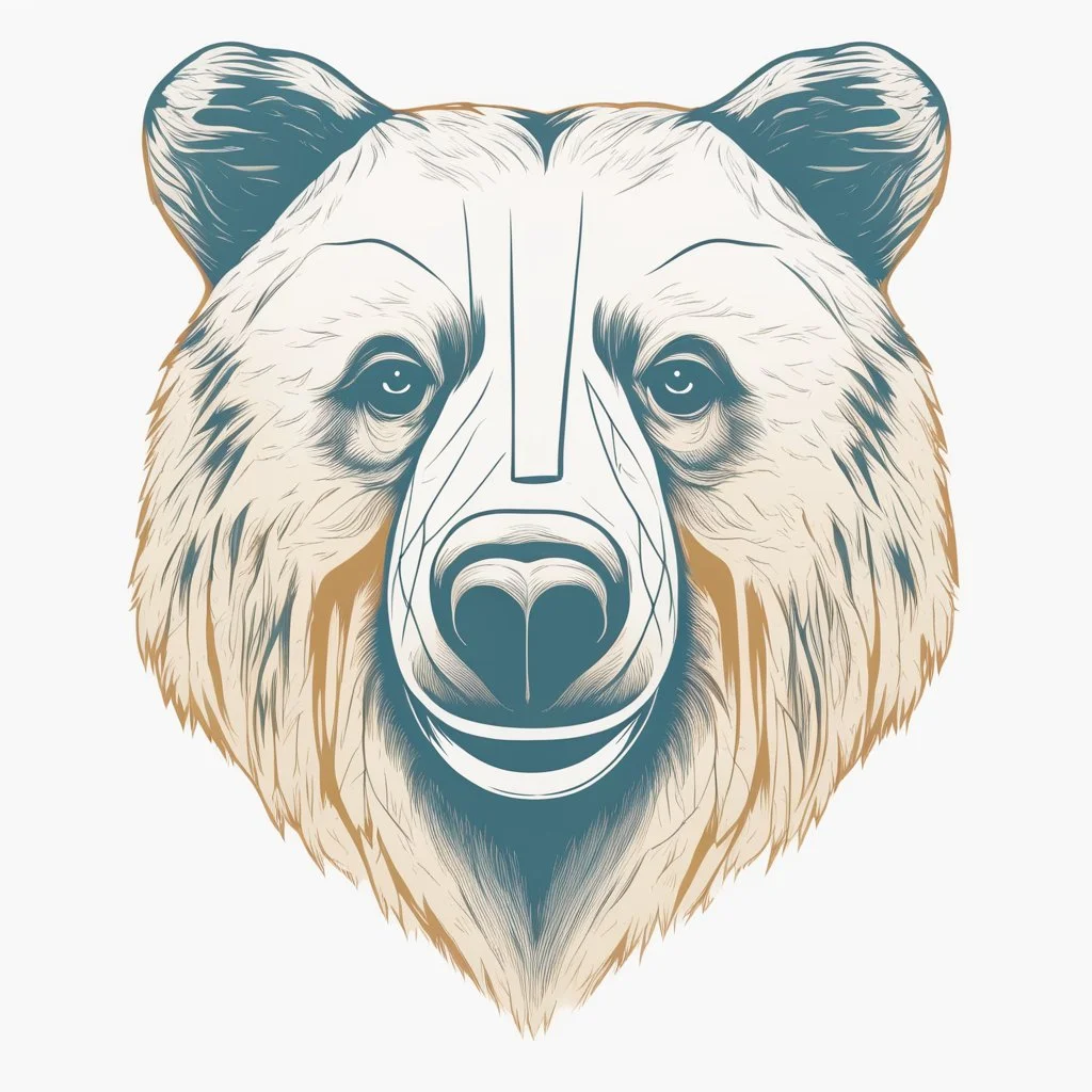 M shaped bear head, letterpress style, minimalistic clean illustration