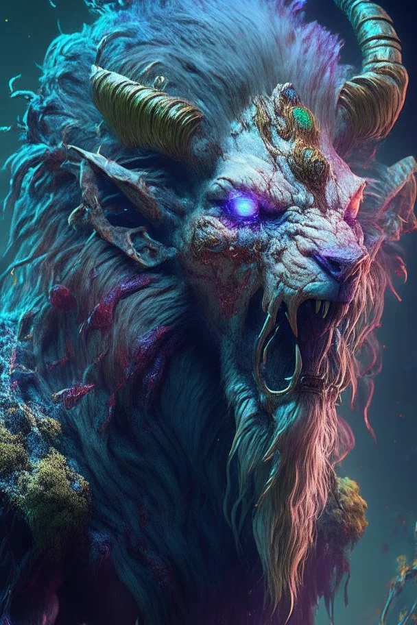lion zombie goat alien,FHD, detailed matte painting, deep color, fantastical, intricate detail, splash screen, complementary colors, fantasy concept art, 32k resolution trending on Artstation Unreal Engine 5