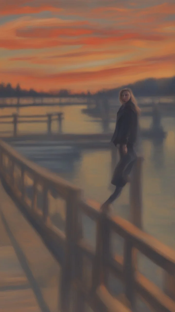 portrait on a bridge at sunset, a more intense "scream" that looks like the original painting by Edvard Munch, bokeh like, down-light, unreal engine, prize winning