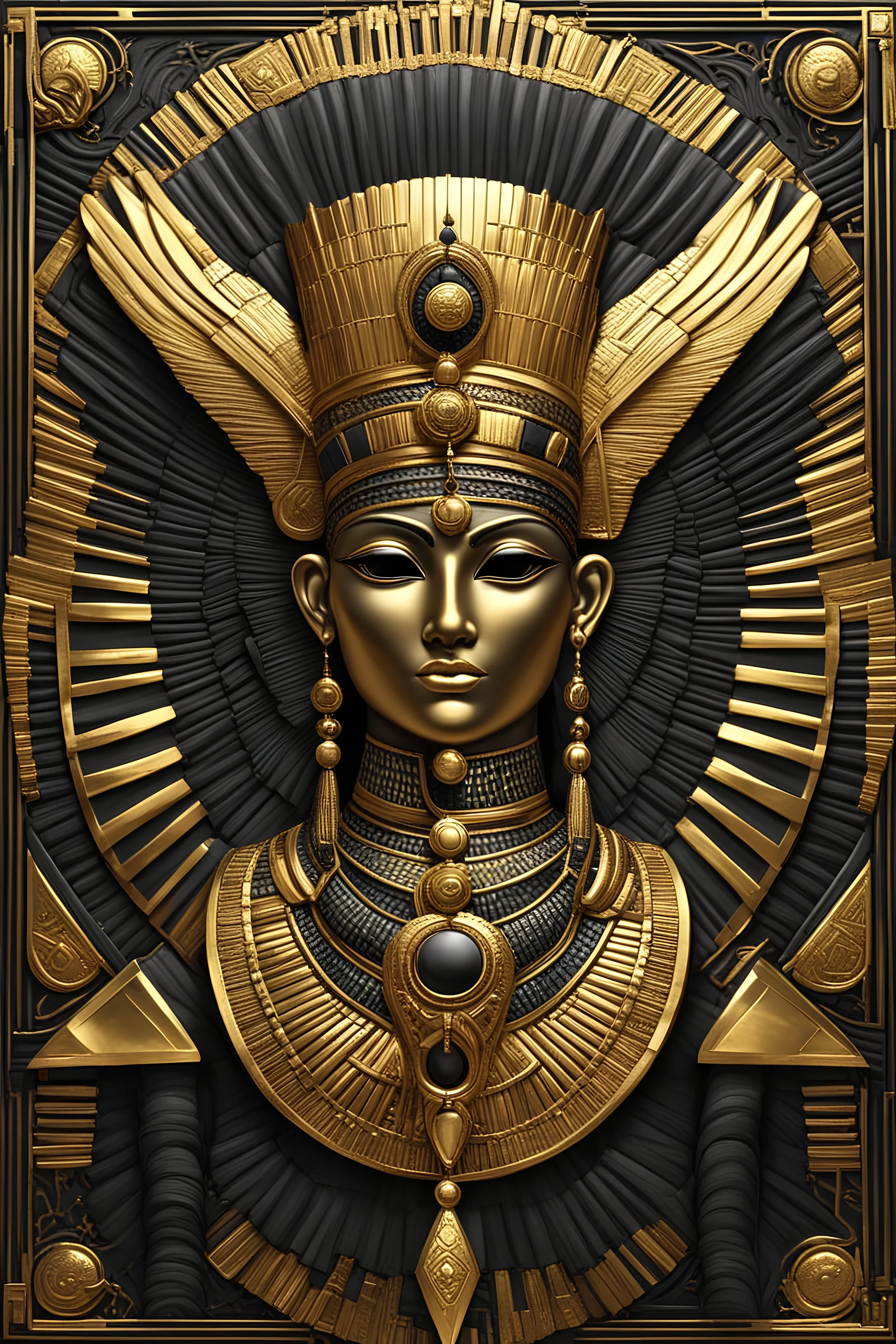 Pharaonic art, golden design and black color