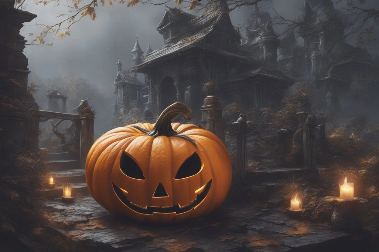 Ghost pumpkin in nier automata artstyle, halloween them, winter, close picture, fantasy world, intricate details, highly detailed, high details, detailed portrait, masterpiece,ultra detailed, ultra quality