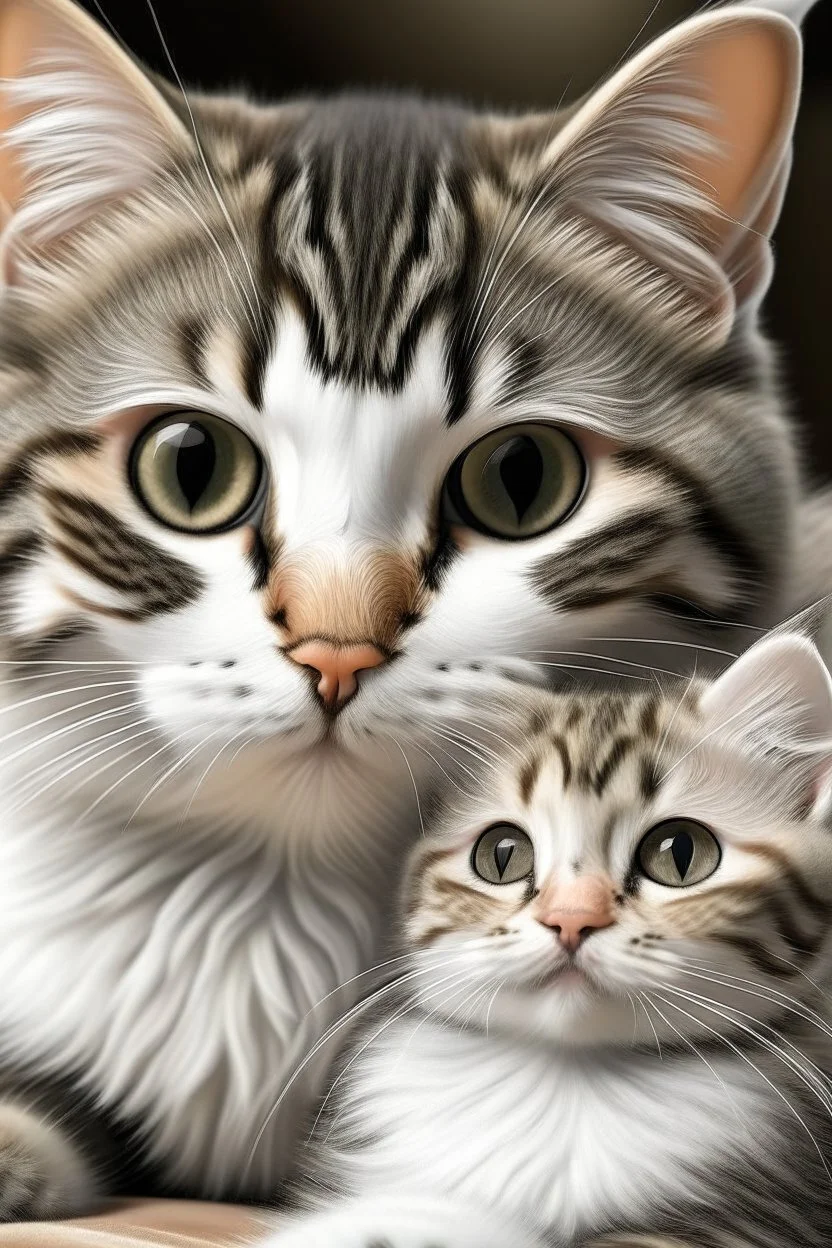 Generate an image of beautiful cats with baby who look real enough