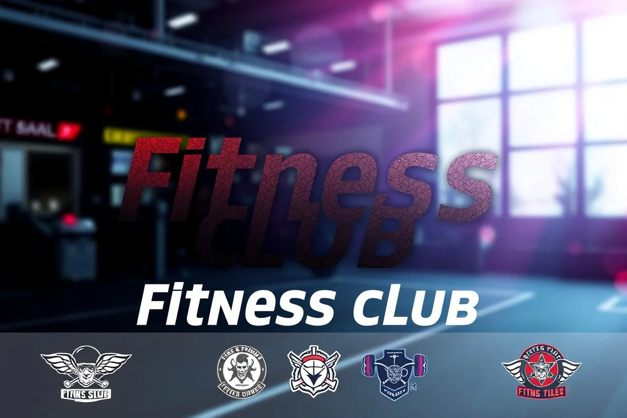 A design for a fitness club with a beautiful, amazing and special background with sports logos below the image.
