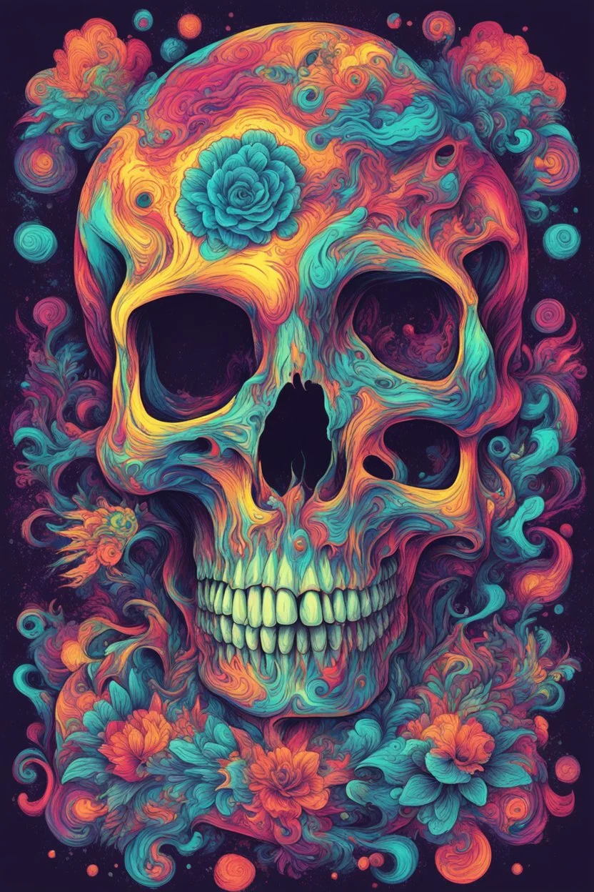 psychedelic styled human skull illustration