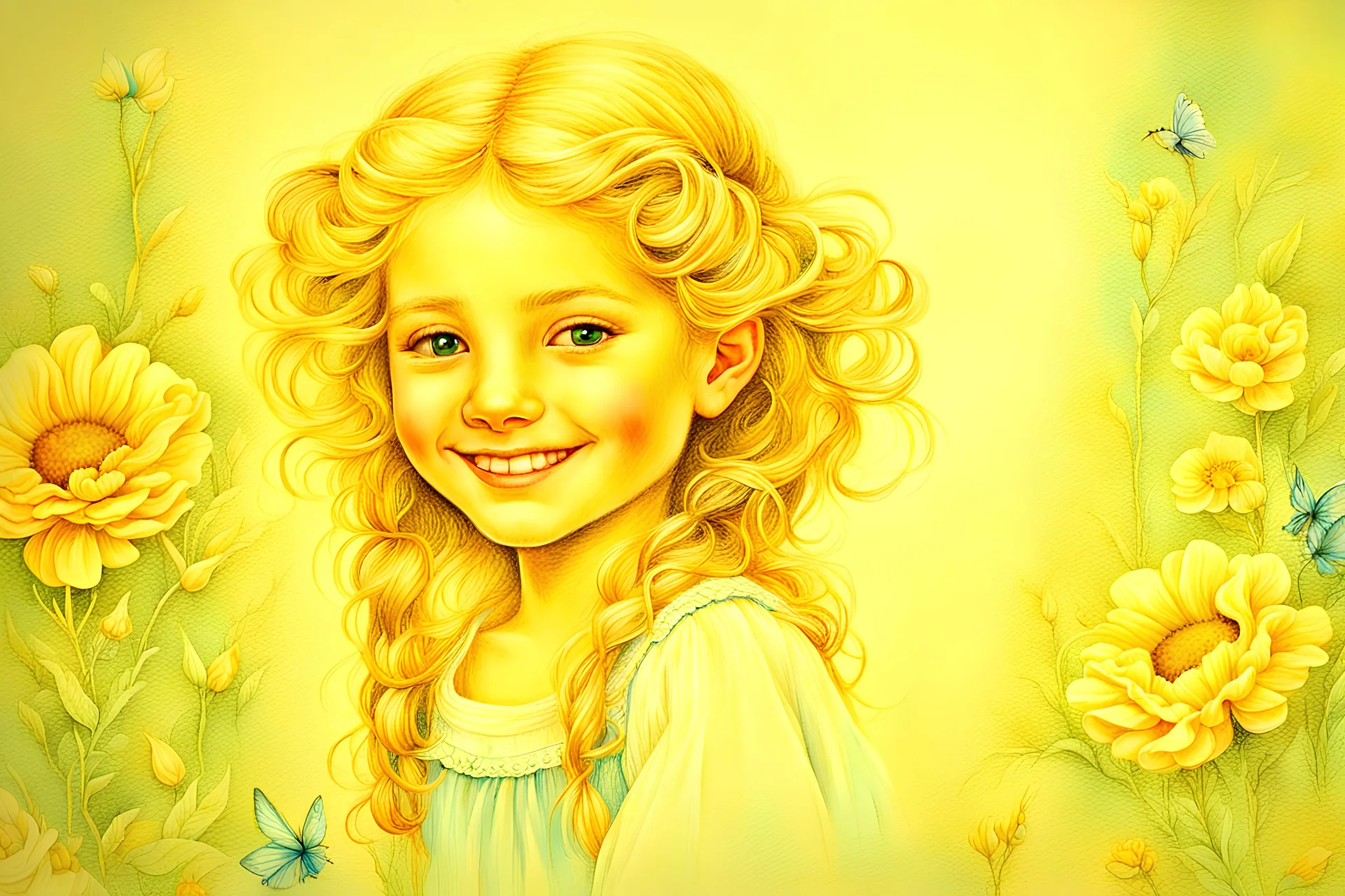 a very beautiful girl smiles slightly, very cute and beautiful, the character of Maurice Sendak, Catherine Welz-Stein, Josephine Wall, Jacek Yerki, Android Jones, high detail, elegant, unusual, oil on canvas, beautiful, high resolution, clear quality, colorful, pencil sketch, focused