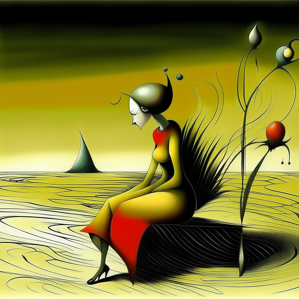 girl sitting on a bench. Yves Tanguy