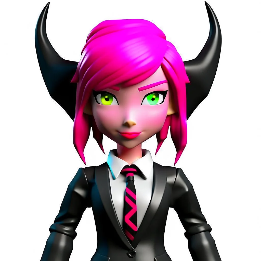 ROBLOX woman character pink hair with horns with white t-shirt and black tie