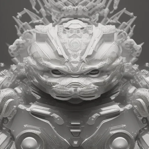 hyper realistic, beautiful smooth realistic Japanese oni robot, run on dark cosmos background, cat еye, extremely sharp detail, finely tuned detail, ultra high definition, 8 k, unreal engine 5, ultra sharp focus, accurate sword wings, positive smile, lot of details, fit within portrait, Ambiance winter, perfect composition, perfect hair,