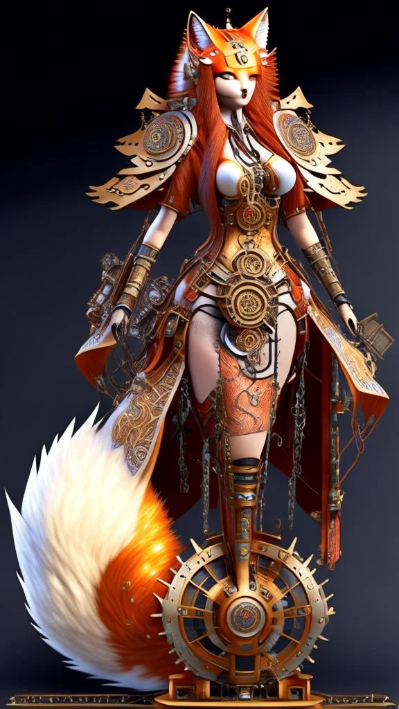 Full body Kitsune Woman Steampunk calidad ultra intrincado hiperdetallado (full body : 1.5)