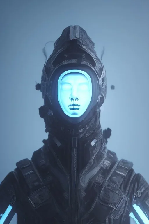 All Black dartvader soldier, ghost, wearing high tech mask, white smoke, dark, rage, sorrow, high definition, ultra 8 k, volumetric lighting, blue fire, fog