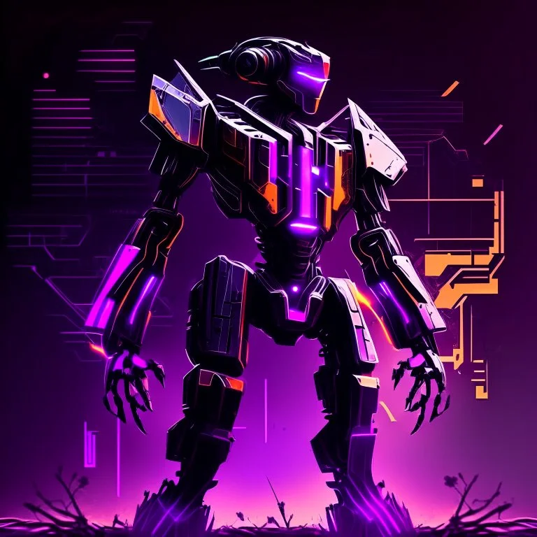 black and purple neon geometric robot