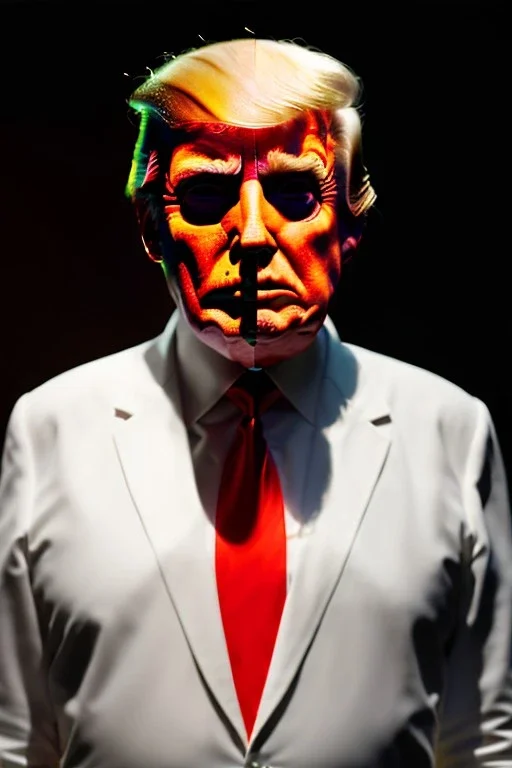 Ultra realistic image, Donald trump zombie, zombie performance, suit, skull, blood, torn arm, night, walking twisted, waist up view, thriller style, dark ambient, highly detailed, White House background, concept art, unreal engine 5, ray tracing, RTX, ultra detail, volumetric lighting, high definition, high resolution.