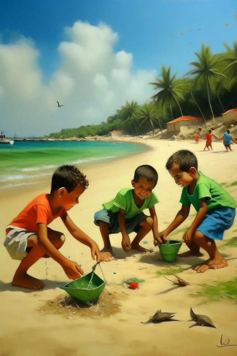 cuban little boys on the beach playing in the sand in de verte painting painting