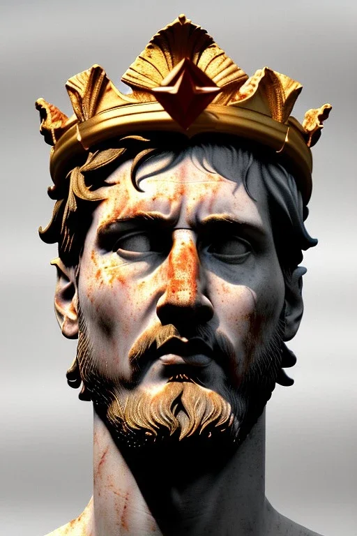 Ultra Realistic image, Roman sculpture, white marble material, Lionel Messi, semi profile, gold Laurel leaves wreath, god crown, baroque ornaments, one gold star in heart, sun ornament, sun rays background, chisel style, waist up portrait, emperor style, epic, celestial, cinematic lighting, God light, god rays, 4k resolution, smooth details, ornate details, soft lighting, unreal engine 5, art station, substance 3d.