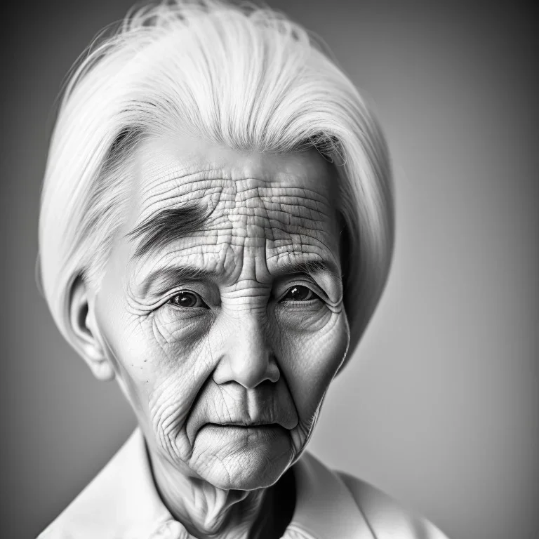 beautiful photo portrait of an old woman white hair black and white