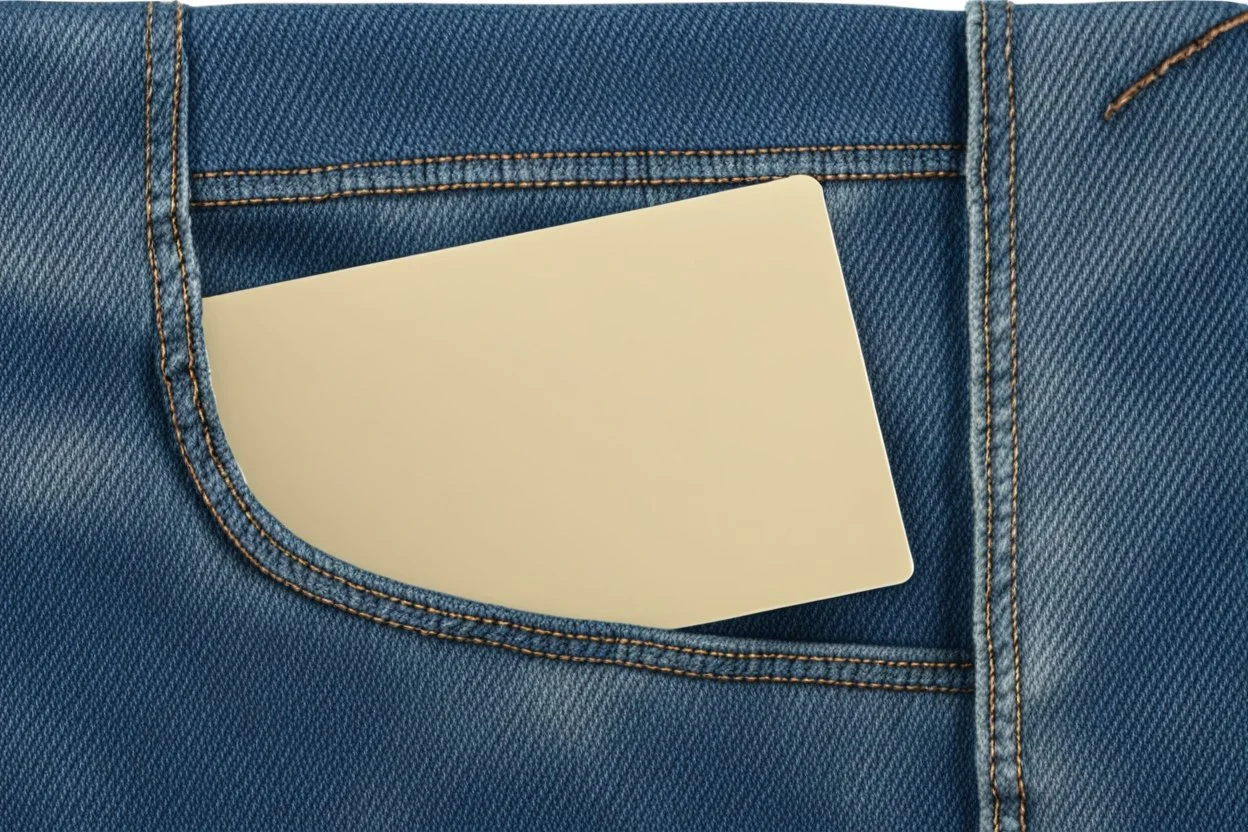 jean denim pocket with card coming out of pocket