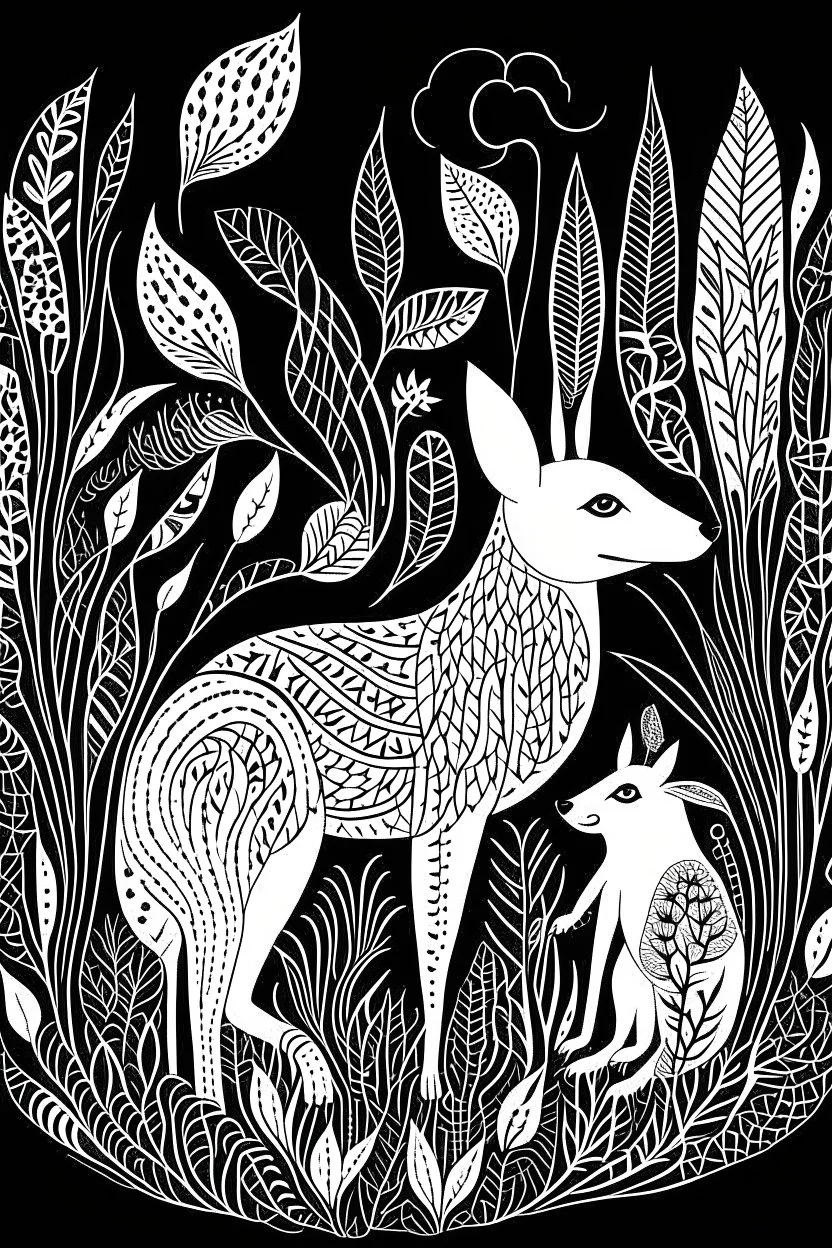 Black and white abstract fox and the hare