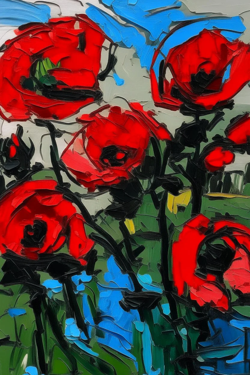 Poppies in the style of frank Auerbach