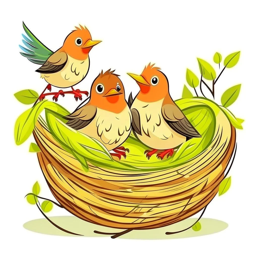 little birds in nest cartoon