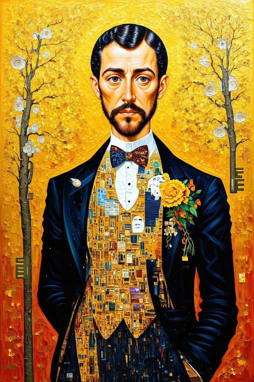 The key to man's soul; Lowbrow painting inspired by Gustav Klimt; Golden Hour; Exquisitely Detailed