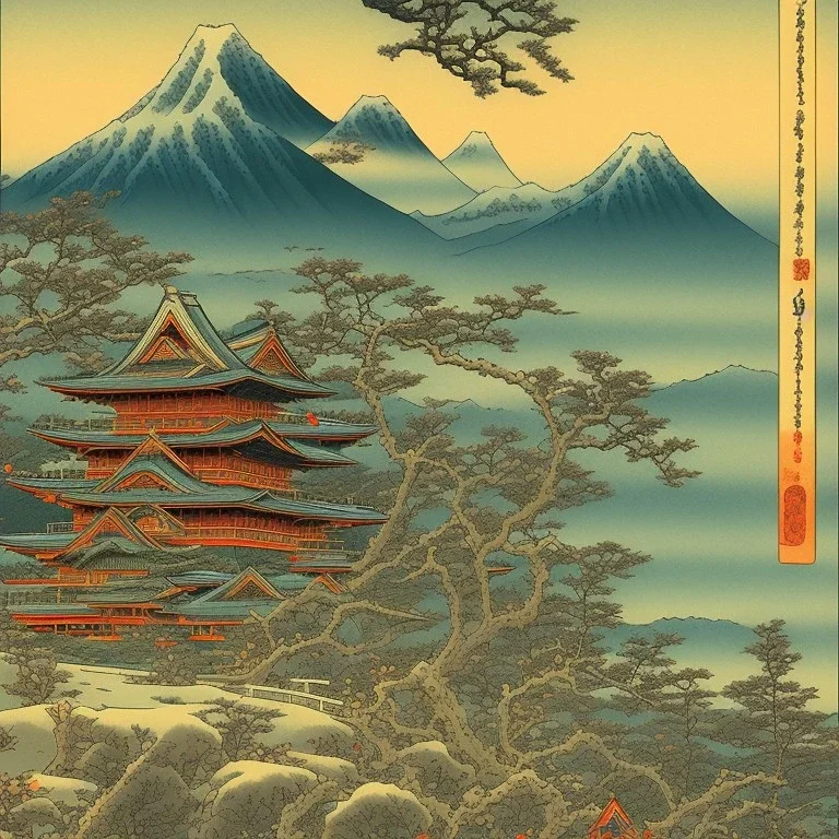 Ukiyo-e, landscape, mountains