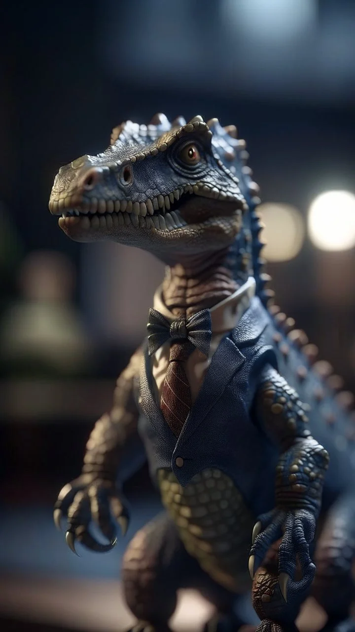 dinosaur wearing a tie, shot on Hasselblad h6d-400c, zeiss prime lens, bokeh like f/0.8, tilt-shift lens 8k, high detail, smooth render, down-light, unreal engine, prize winning