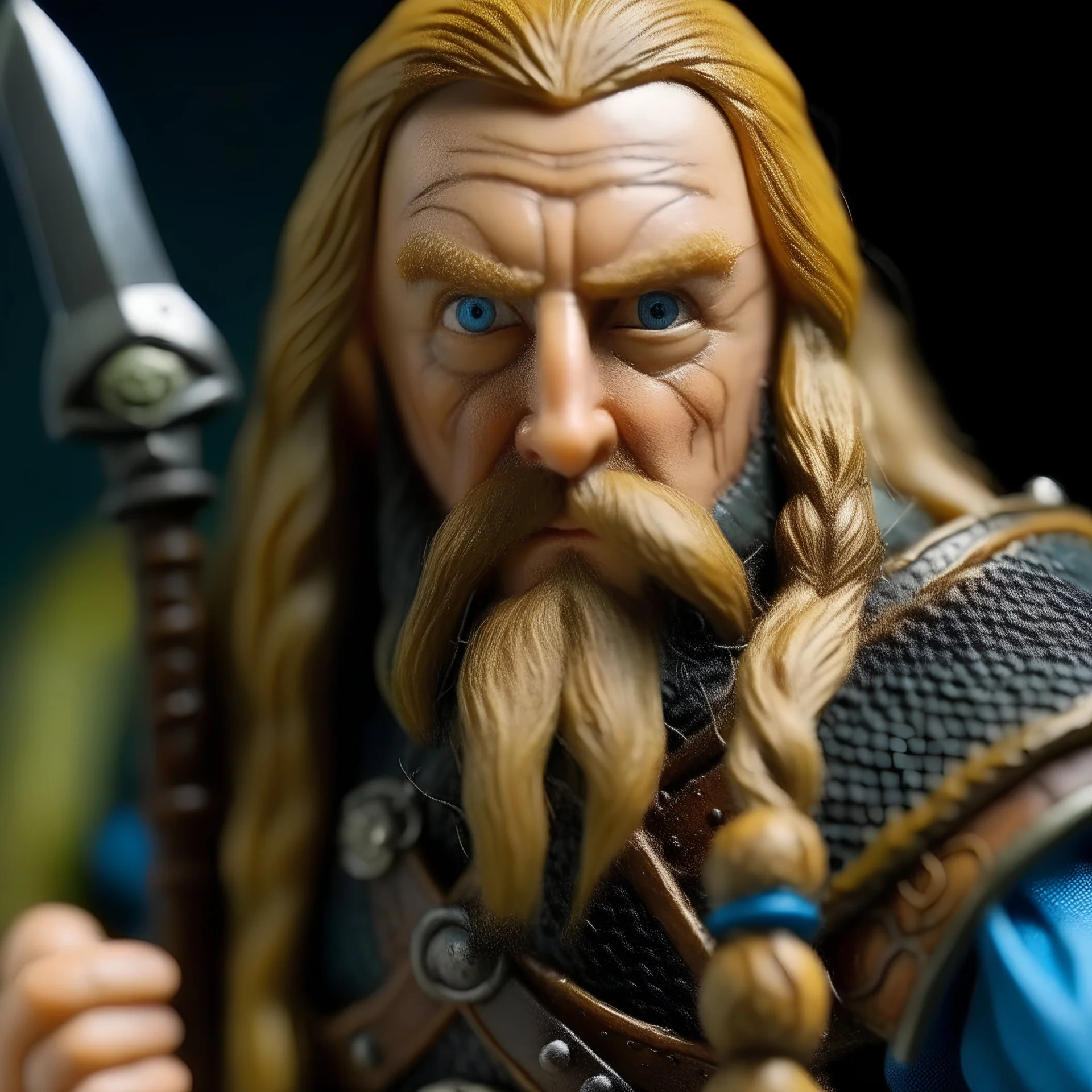 gimli mit blauen augen, blonden haaren und kämpferisch, offitzier