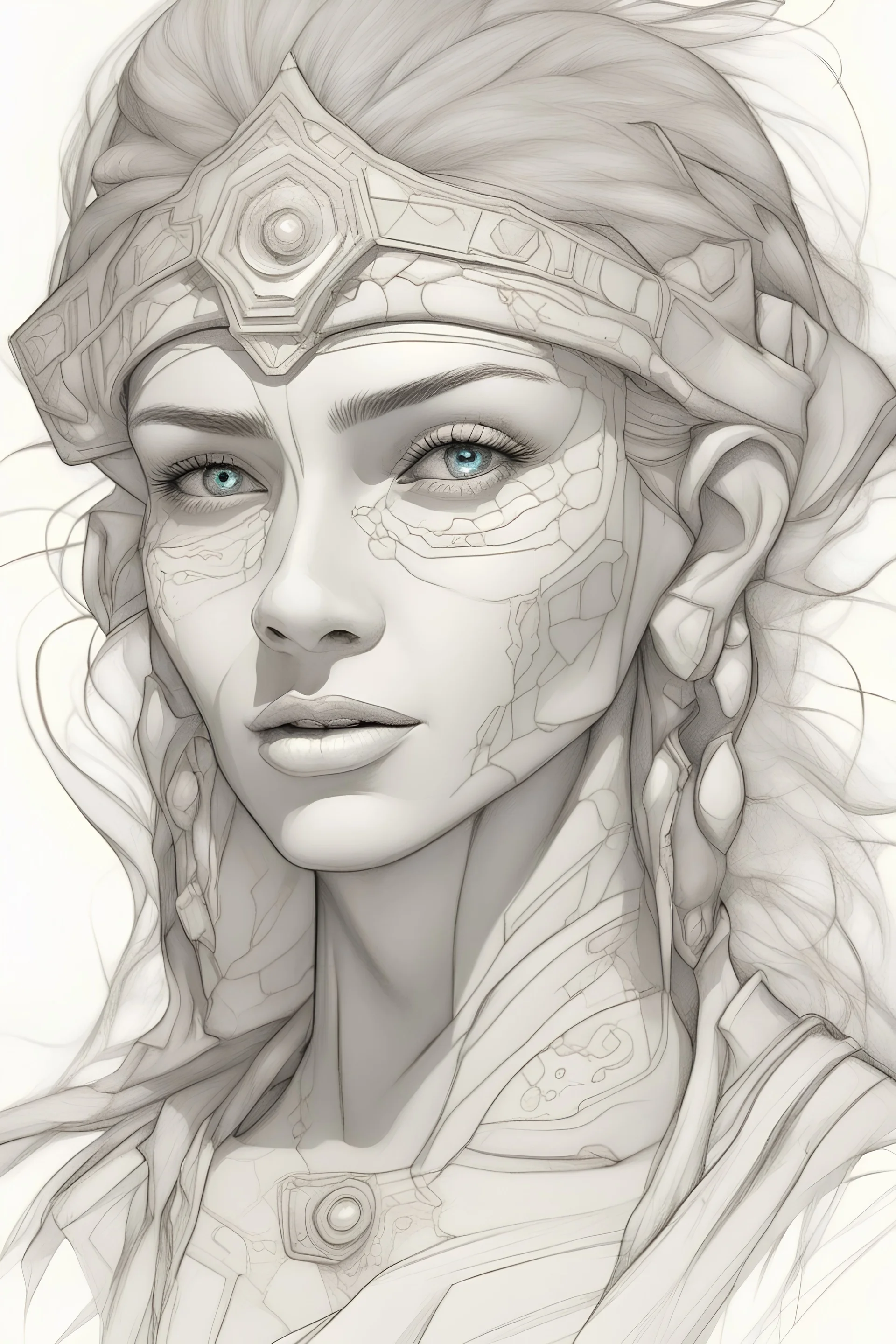 exotic tanned female face, sketchbook style, hand drawn, on paper, turnaround character sheet, bright theme, perfect composition, vibrant glowing abyssal, radiating electrical energy, fractal isometrics details, bioluminescence, cinematic light action, realistic, isometric, accessories, mystical runes