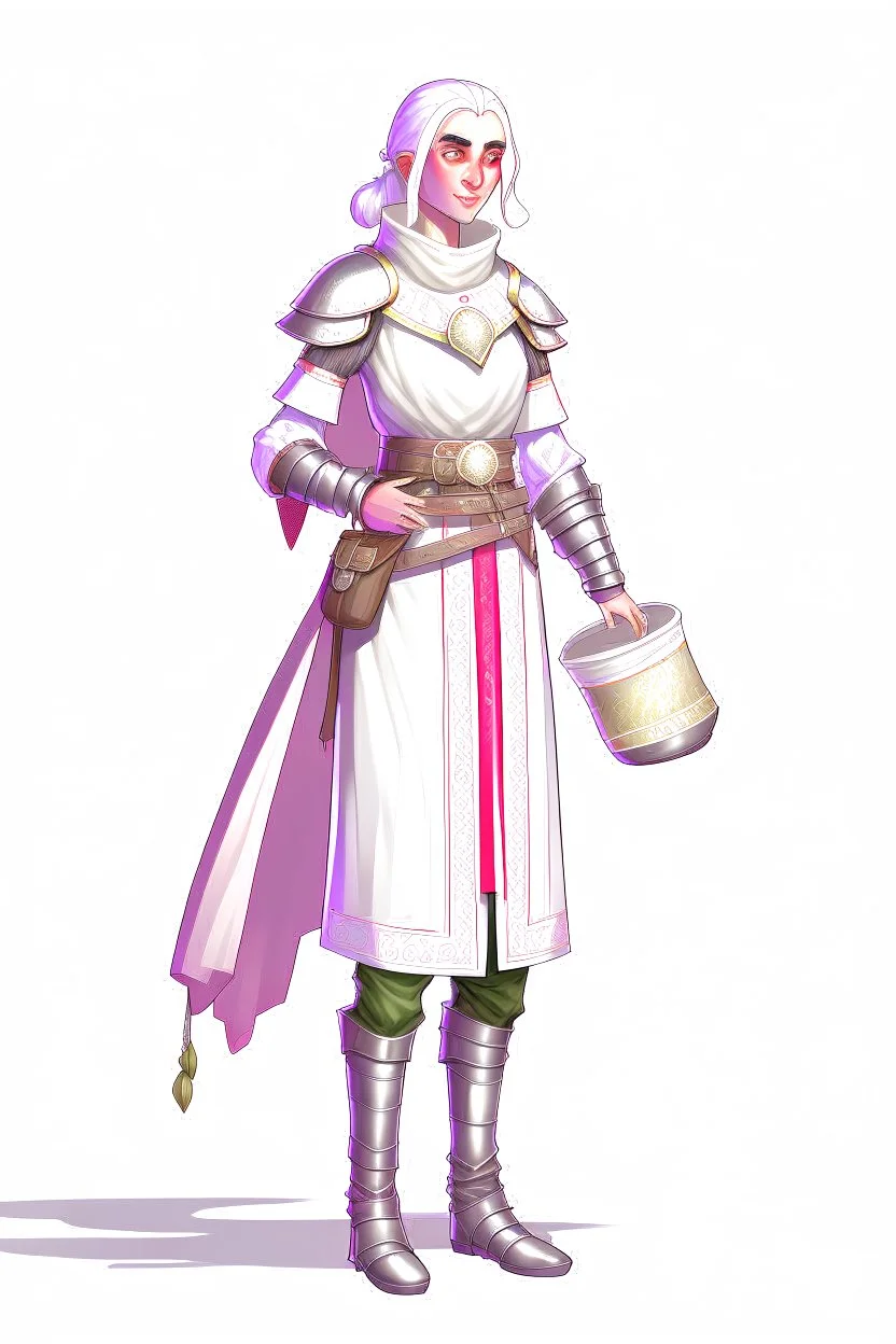 full length, female human cleric healer wearing scale mail