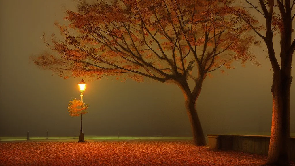 fall tree under Streetlight by Andrea del sarto