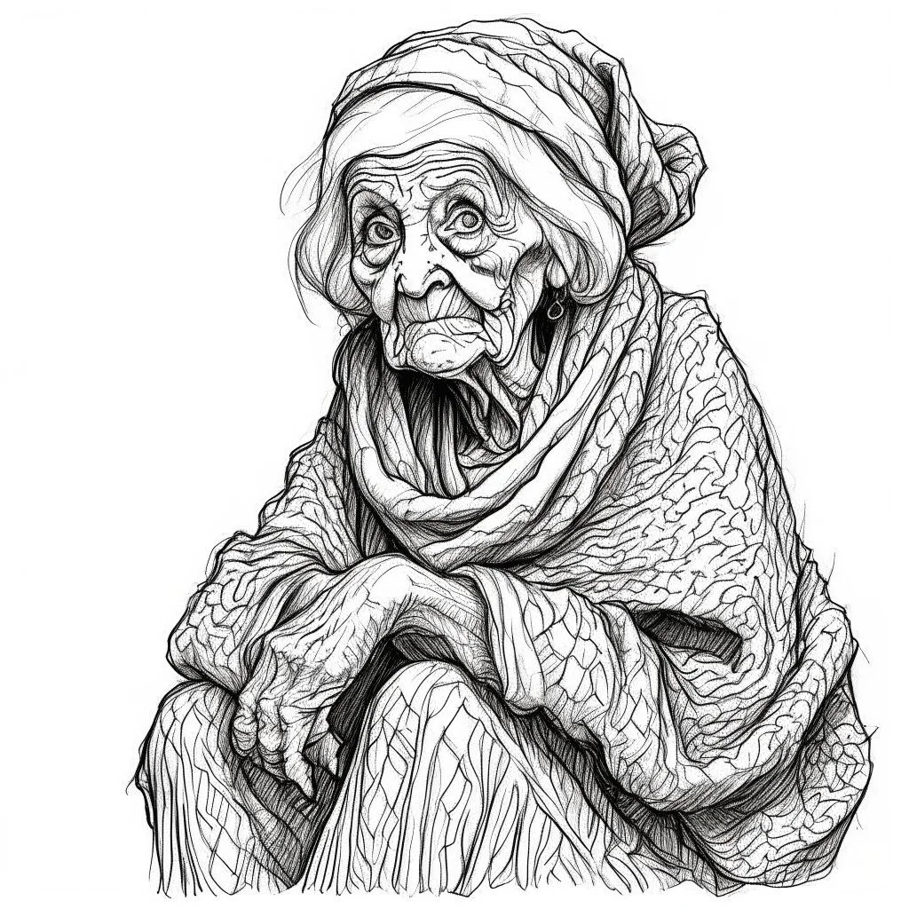 Drawing sketches A figure that embodies discretion in the form of an old woman