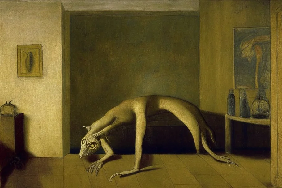 a chimera in a liminal room depicted by balthus