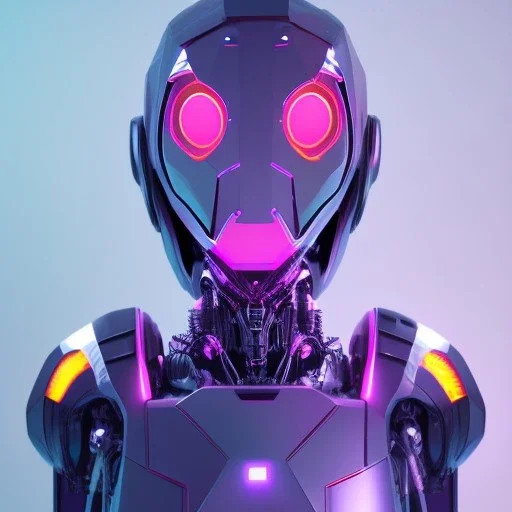 Modern robot face, Sci-fi character, purple backlight, pink and purple, scifi suit, profile, purple background, pink lighting