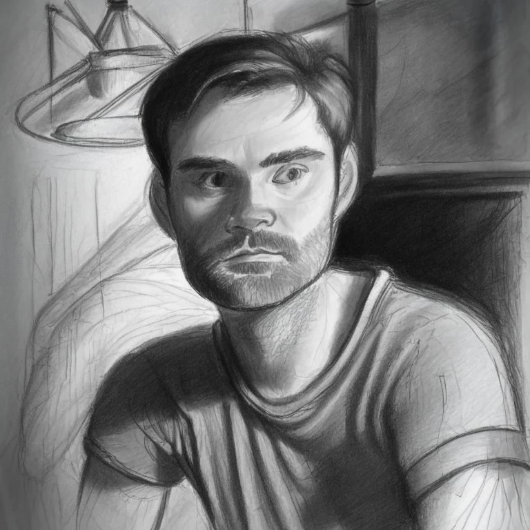 Portrait drawing of a man in a art studio