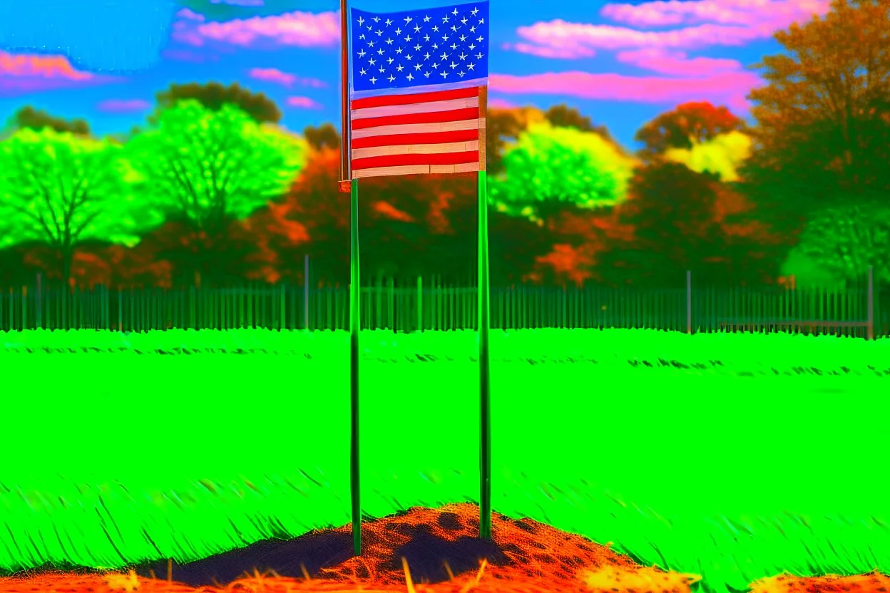 green American flag on flag pole planted on the ground