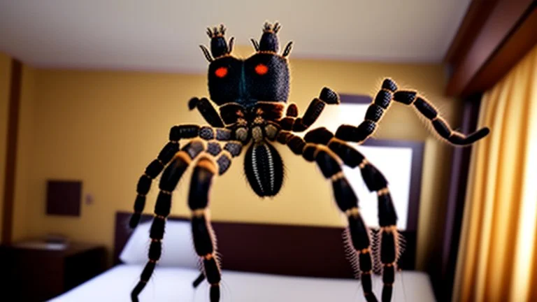 tarantula escaping hotel room while guests scream and run frantically