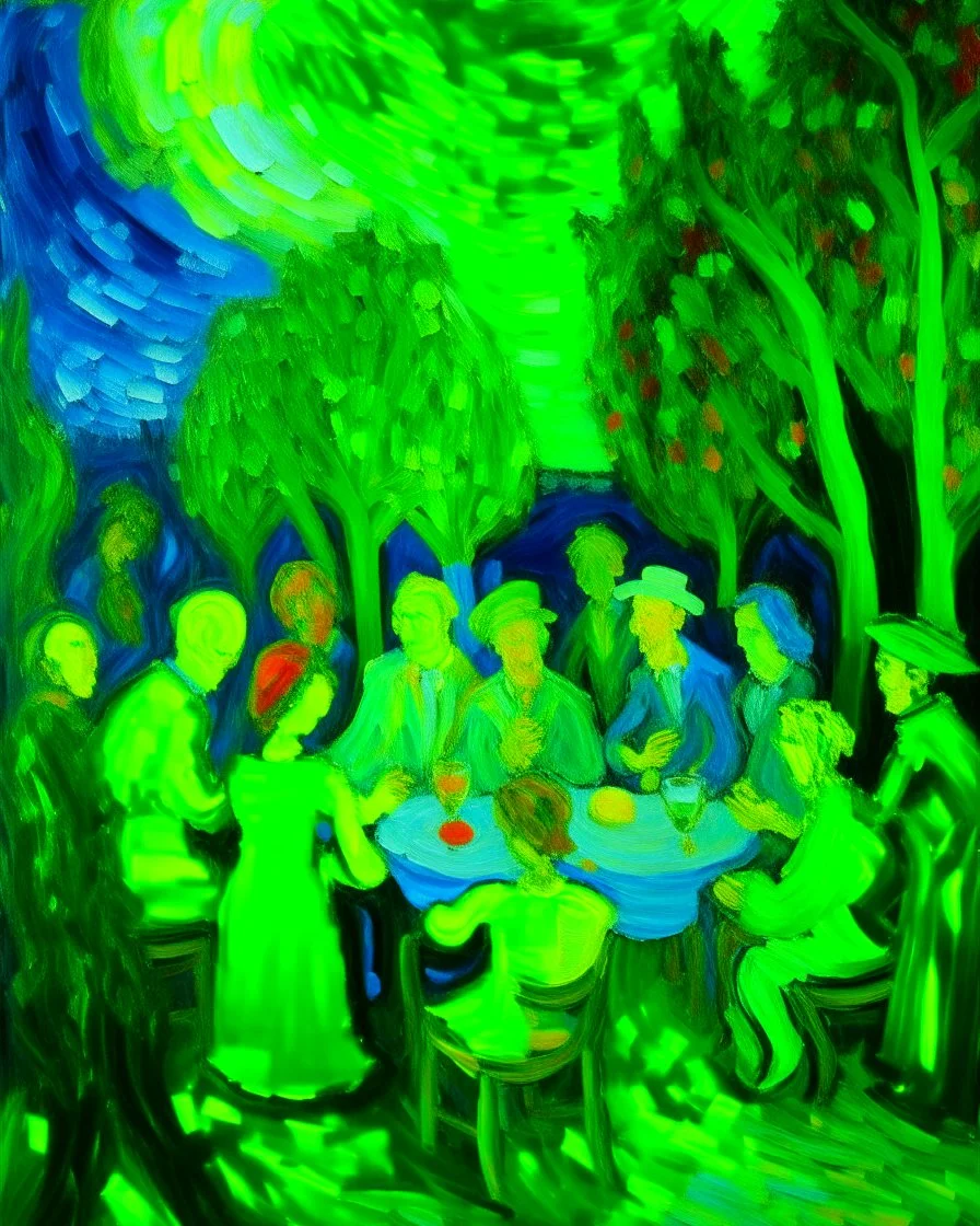 A lime green disco party painted by Vincent van Gogh