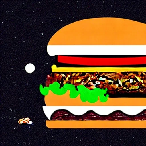 burger cult at the edge of the universe in surrealistic style