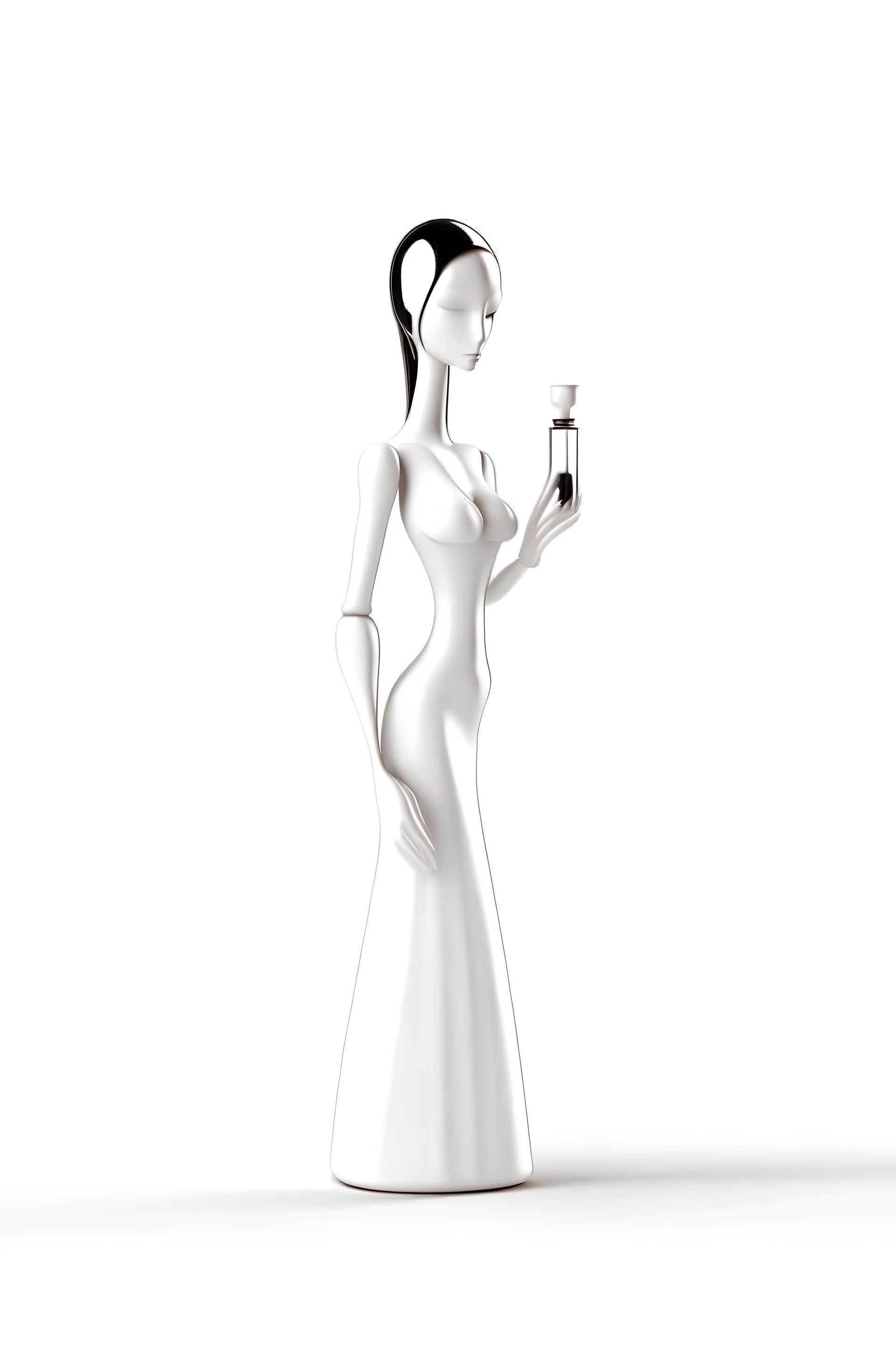 perfume in the form of a manikin with animation on a white background