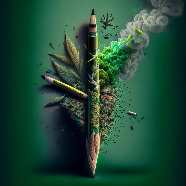 Create a visually captivating pencil that represents the different stages of addiction and recovery, incorporating symbolic imagery of weed, smoke, and crushed weed.