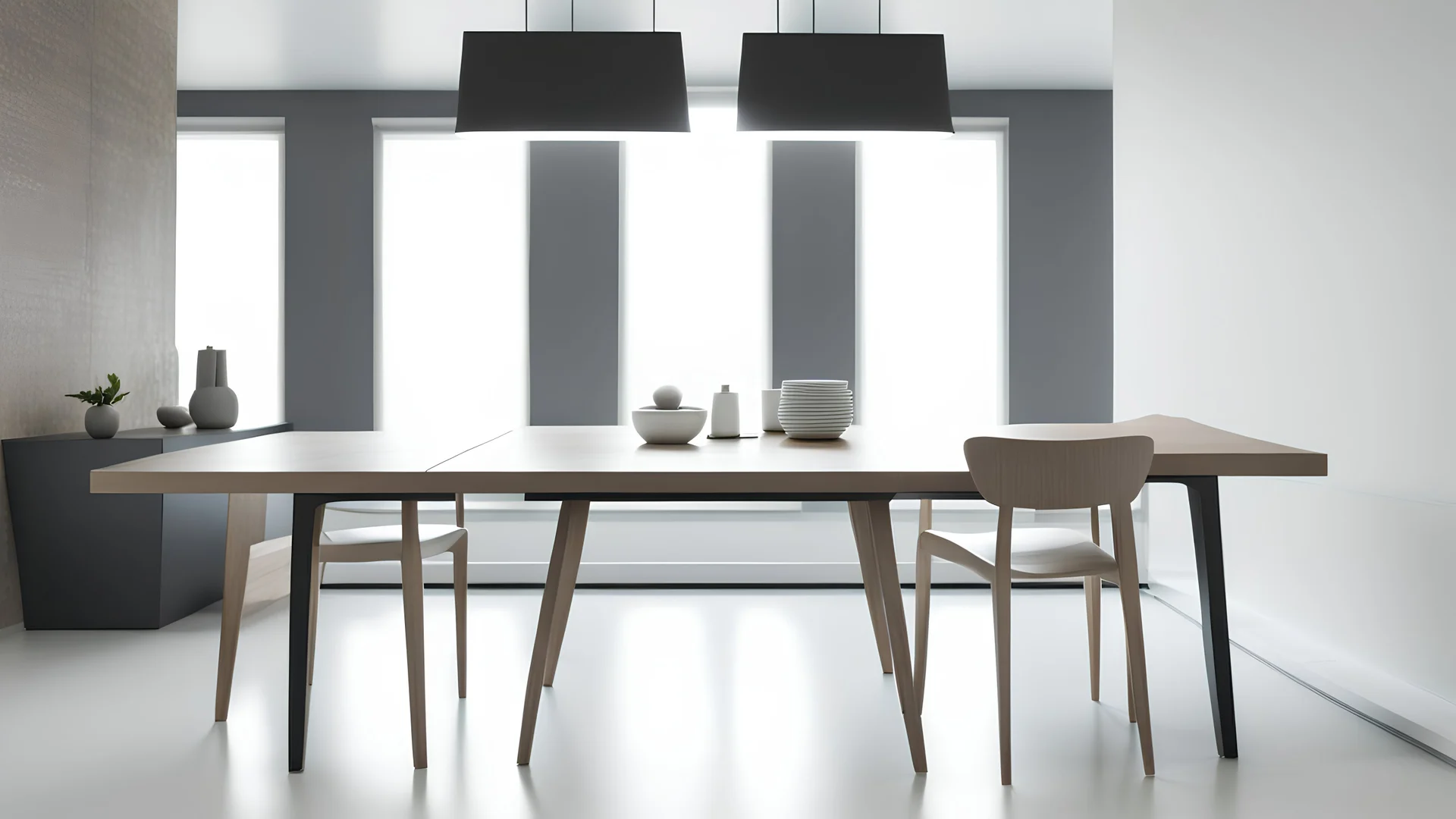 modern light room interior with a table in the center